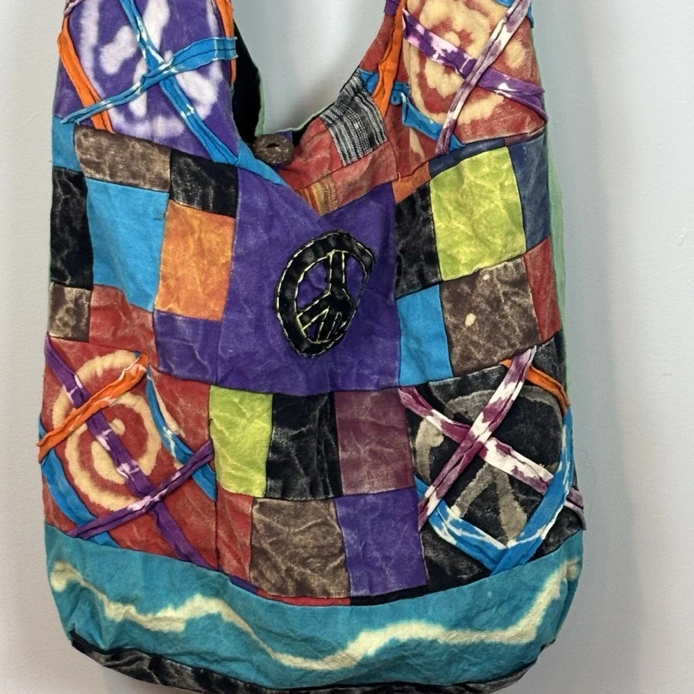 Aller Simplement boho Hippie Patchwork Hobo Bag Colorful Peace Fun Unique Cotton